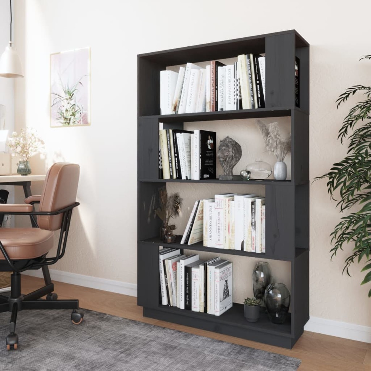 vidaXL Βιβλιοθήκη/Διαχωριστικό Χώρου Γκρι 80x25x132 εκ. Μασίφ Πεύκο