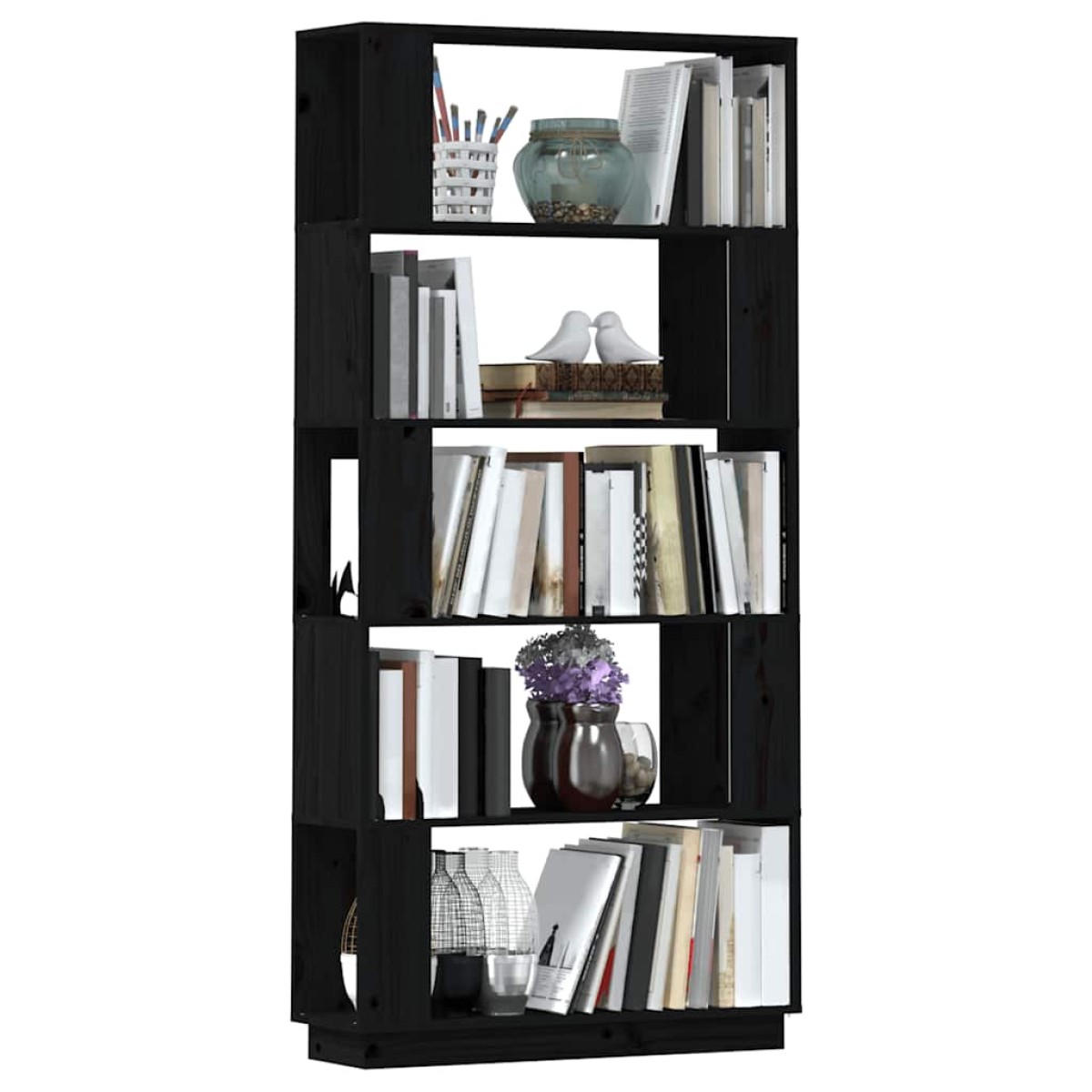 vidaXL Βιβλιοθήκη/Διαχωριστικό Χώρου Μαύρο 80x25x163,5 εκ. Μασίφ Πεύκο