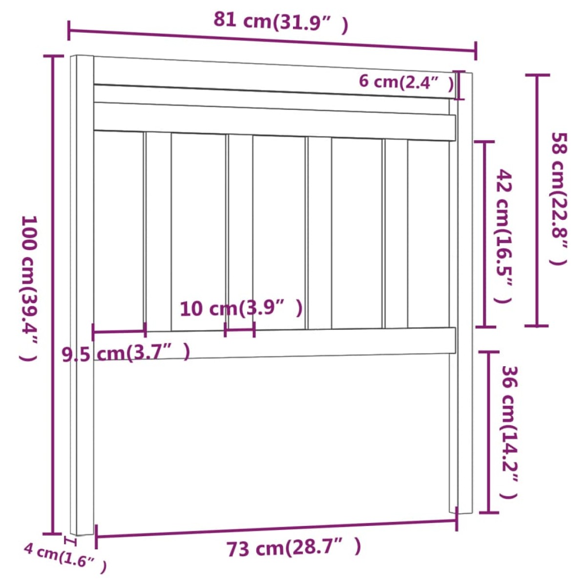 vidaXL Κεφαλάρι Κρεβατιού Μαύρο 81 x 4 x 100 εκ. από Μασίφ Ξύλο Πεύκου