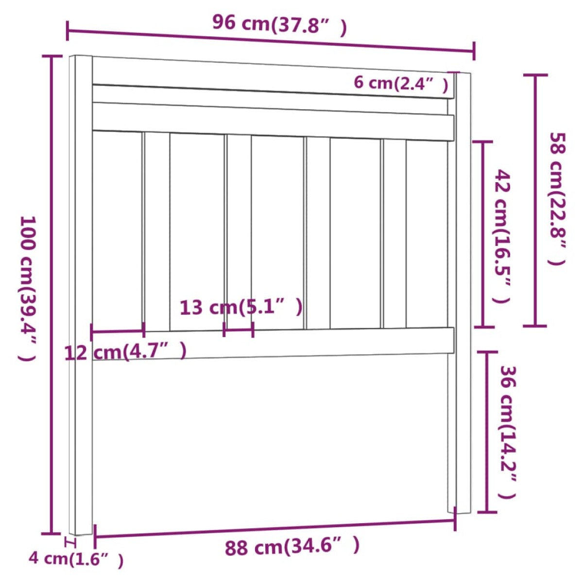 vidaXL Κεφαλάρι κρεβατιού Μαύρο 96x4x100 εκ. από Μασίφ Ξύλο Πεύκου