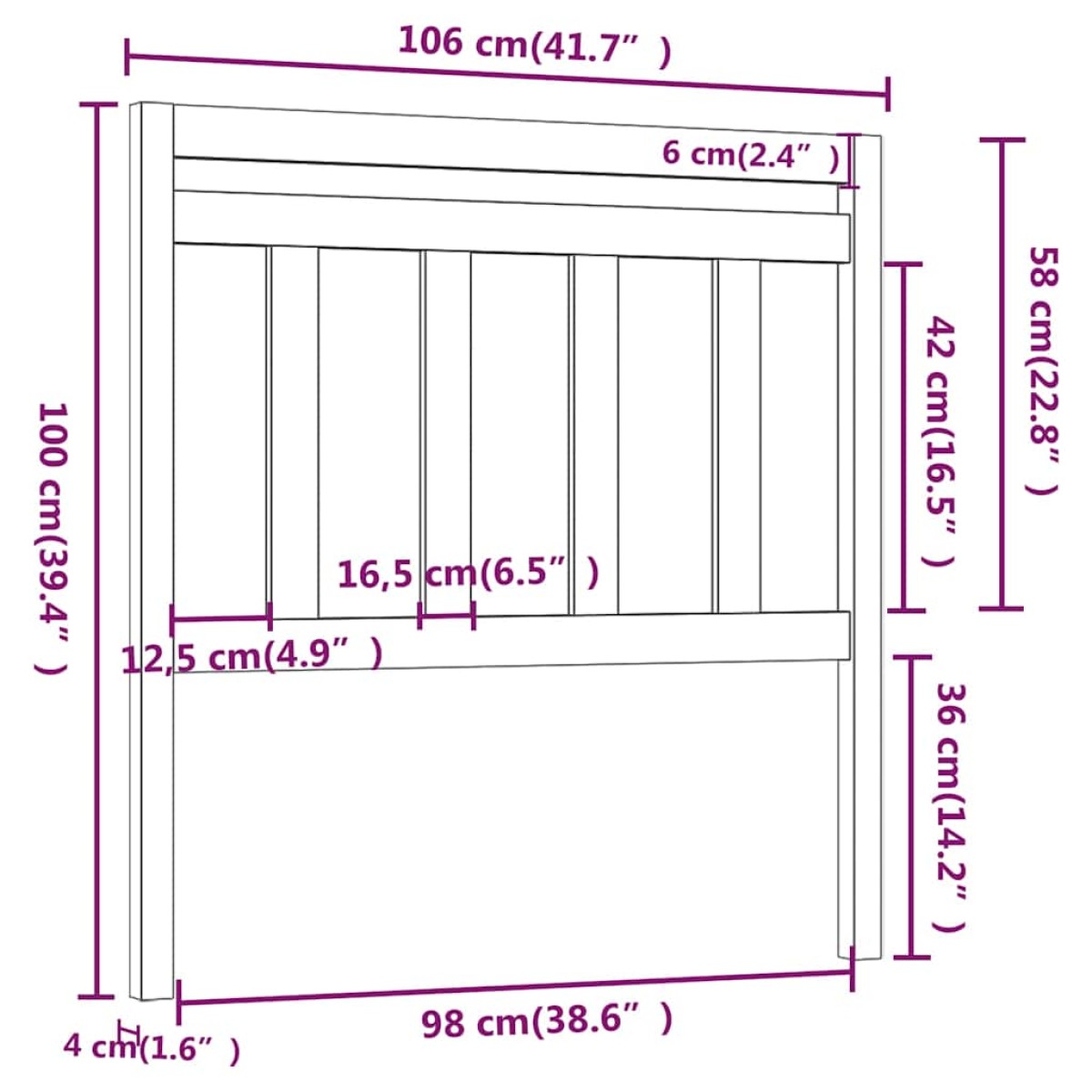 vidaXL Κεφαλάρι Κρεβατιού 106 x 4 x 100 εκ. από Μασίφ Ξύλο Πεύκου