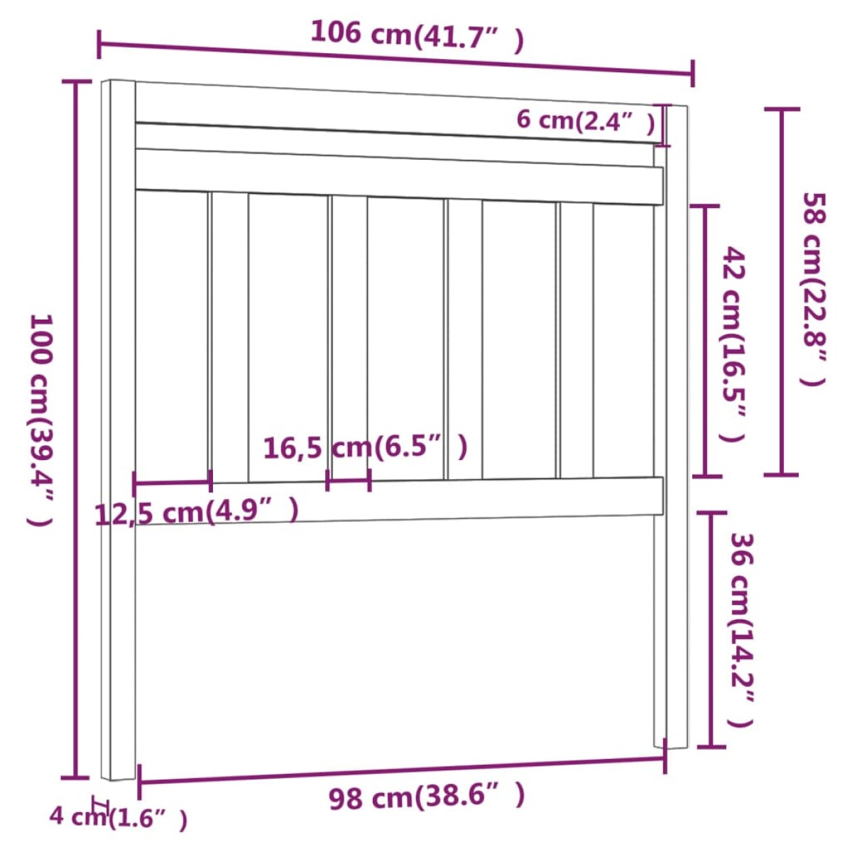 vidaXL Κεφαλάρι Κρεβατιού Γκρι 106 x 4 x 100 εκ. από Μασίφ Ξύλο Πεύκου