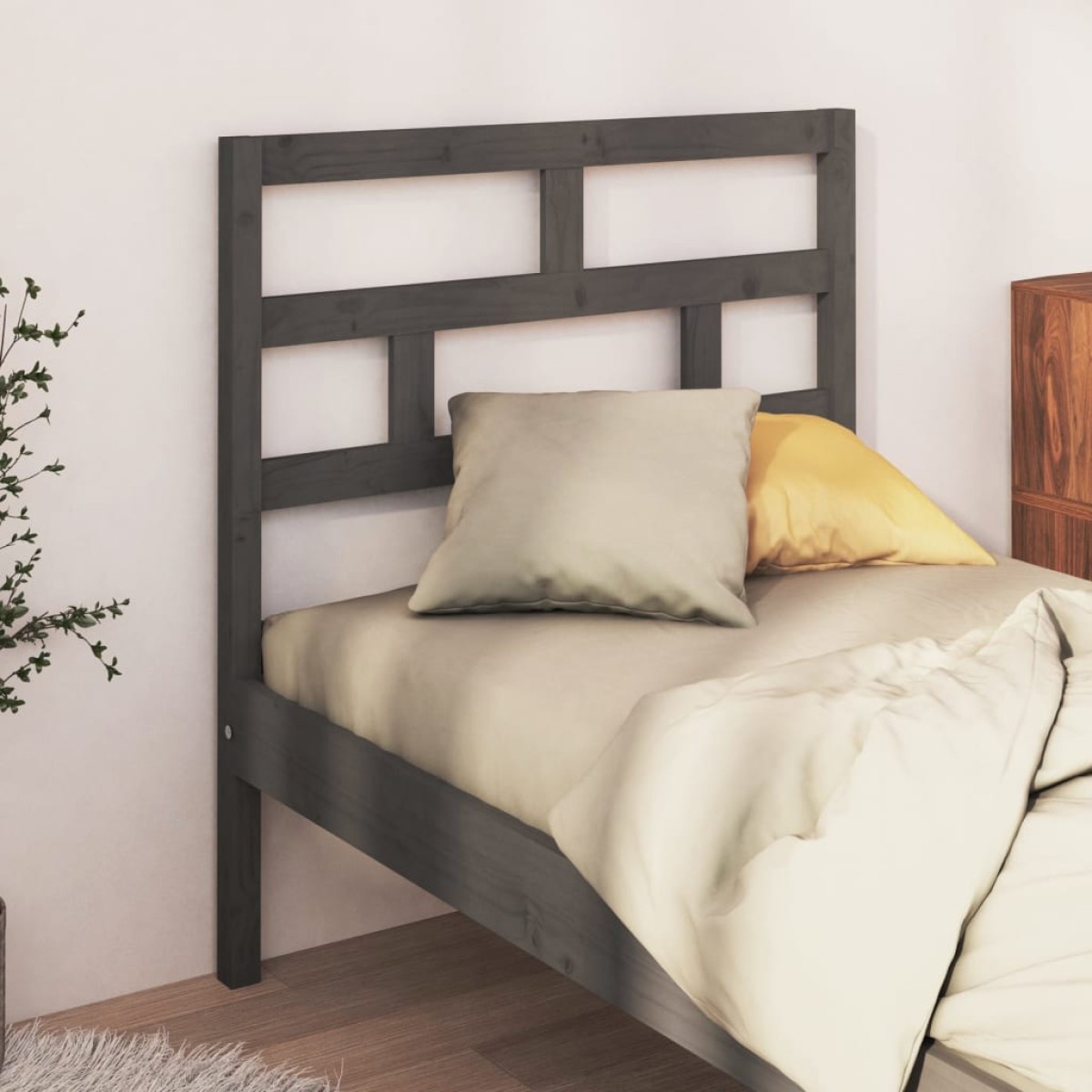 vidaXL Κεφαλάρι κρεβατιού Γκρι 96x4x100 εκ. από Μασίφ Ξύλο Πεύκου