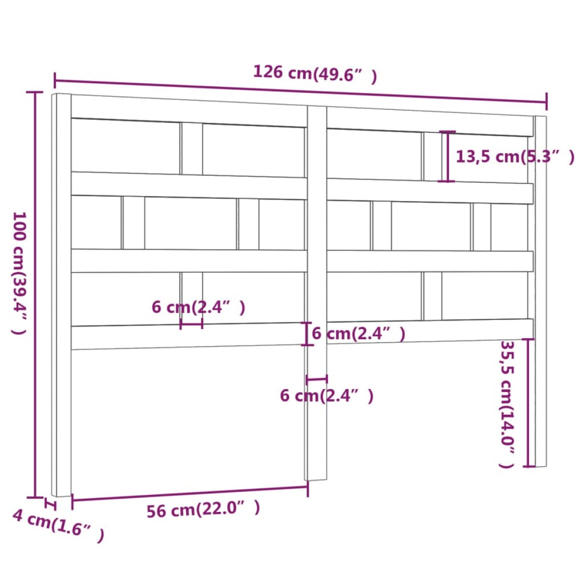 vidaXL Κεφαλάρι κρεβατιού Μαύρο 126x4x100 εκ. από Μασίφ Ξύλο Πεύκου