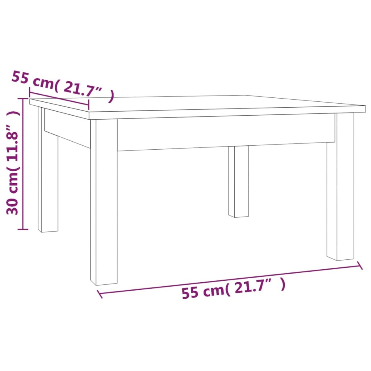 vidaXL Τραπεζάκι Σαλονιού 55 x 55 x 30 εκ. από Μασίφ Ξύλο Πεύκου