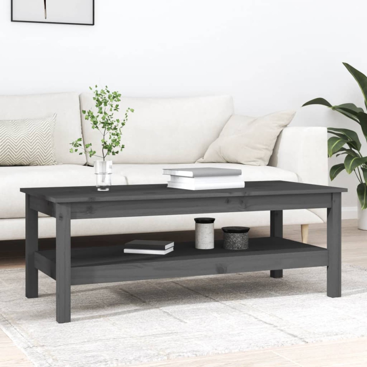 vidaXL Τραπεζάκι Σαλονιού Γκρι 110x50x40 εκ. από Μασίφ Ξύλο Πεύκου