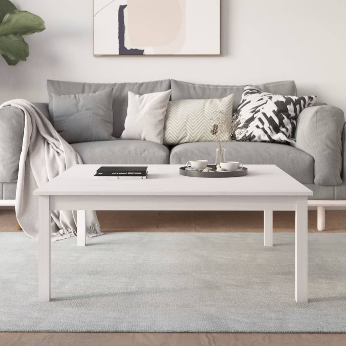 vidaXL Τραπεζάκι Σαλονιού Λευκό 100x100x40 εκ από Μασίφ Ξύλο Πεύκου