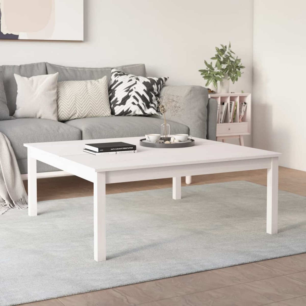 vidaXL Τραπεζάκι Σαλονιού Λευκό 100x100x40 εκ από Μασίφ Ξύλο Πεύκου