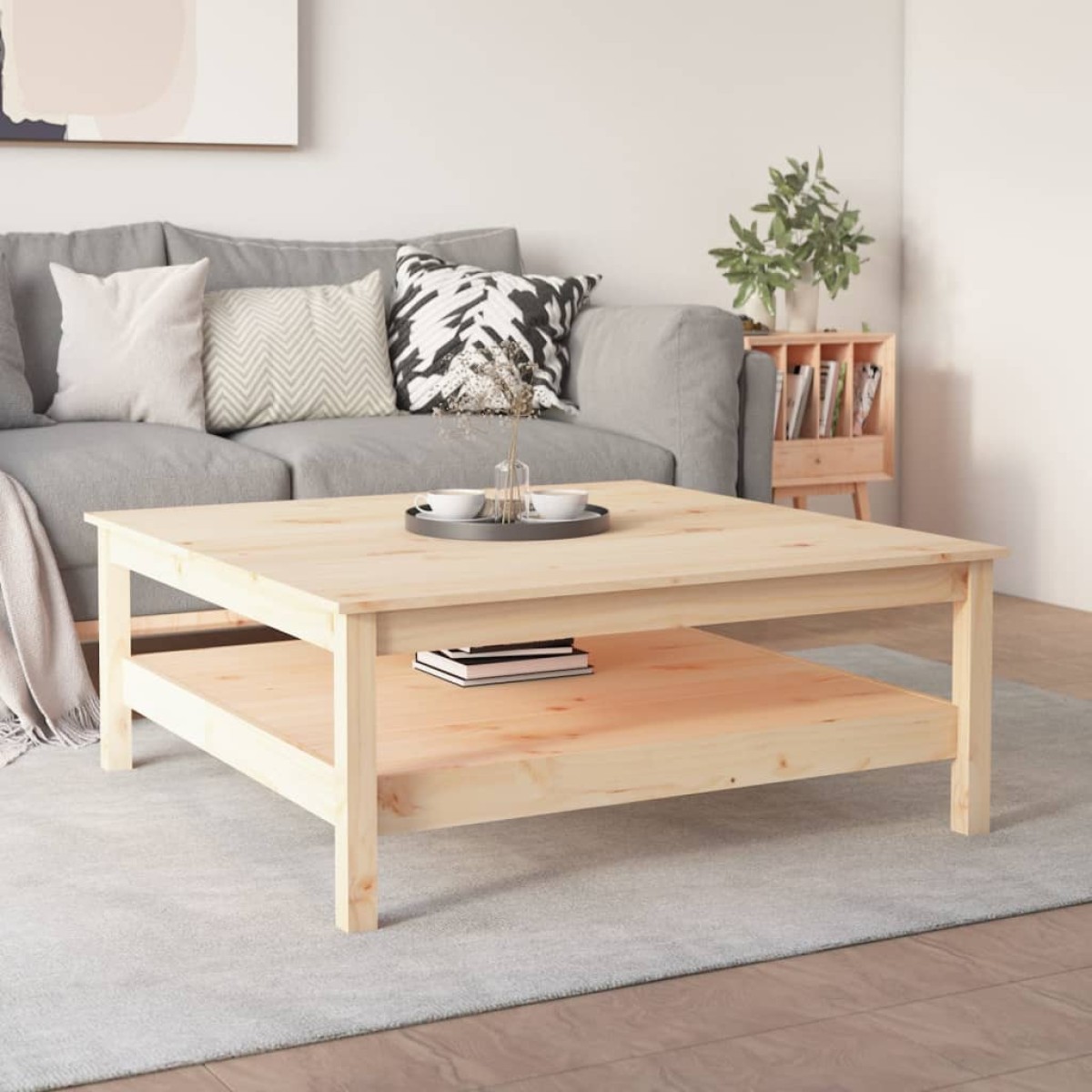 vidaXL Τραπεζάκι Σαλονιού Γκρι 100x100x40 εκ. από Μασίφ Ξύλο Πεύκου
