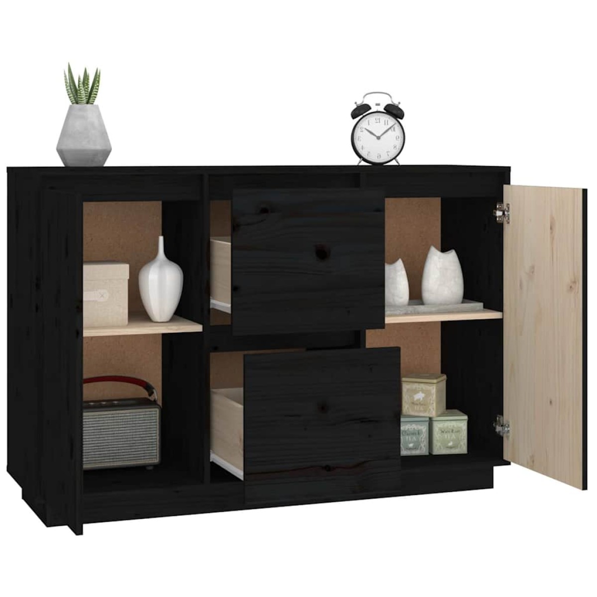 vidaXL Ντουλάπι Μαύρος 111 x 34 x 75 εκ. από Μασίφ Ξύλο Πεύκου