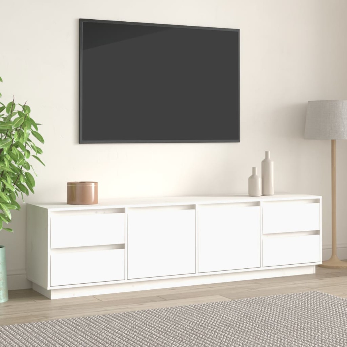 vidaXL Έπιπλο Τηλεόρασης Λευκό 176x37x47,5 εκ. από Μασίφ Ξύλο Πεύκου