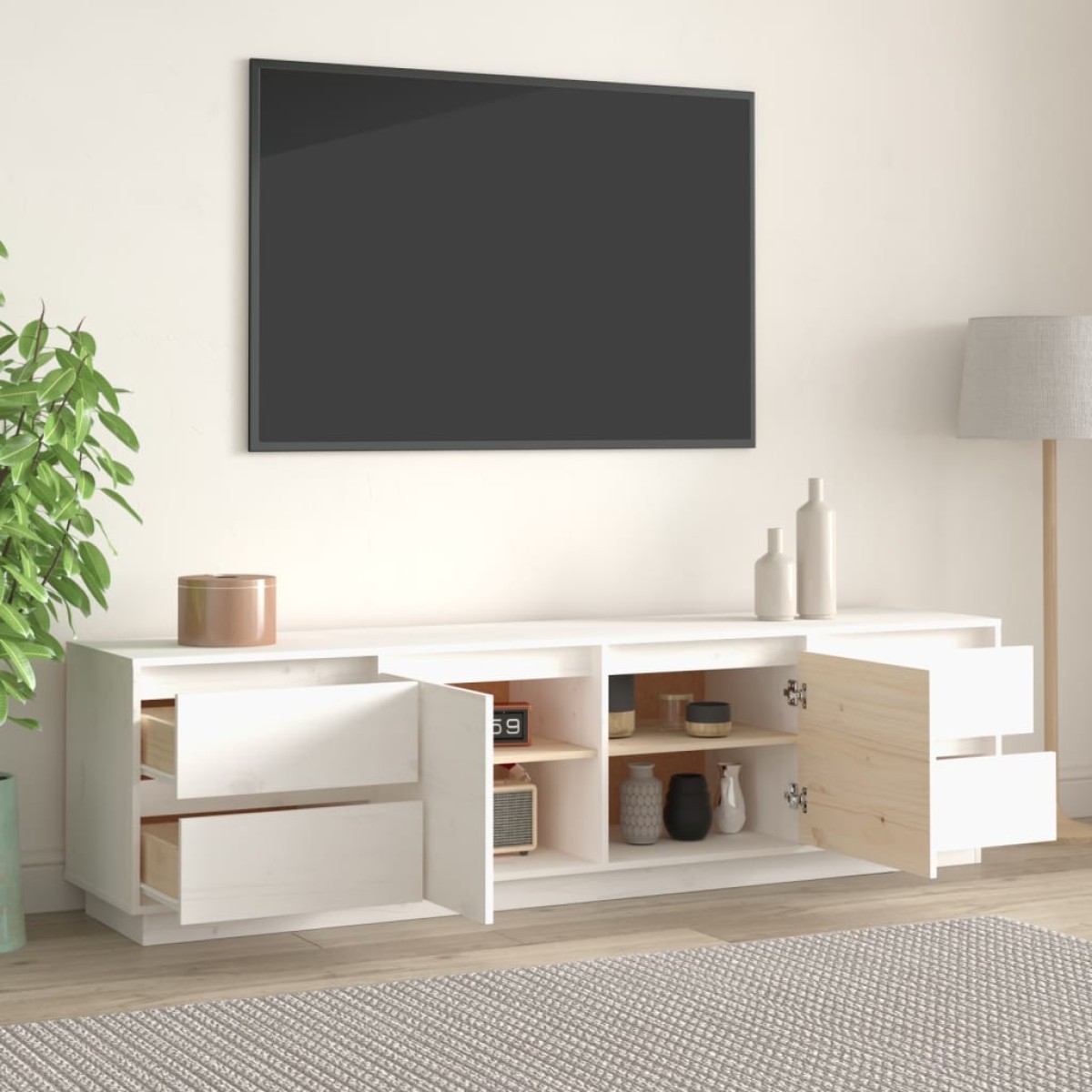 vidaXL Έπιπλο Τηλεόρασης Λευκό 176x37x47,5 εκ. από Μασίφ Ξύλο Πεύκου