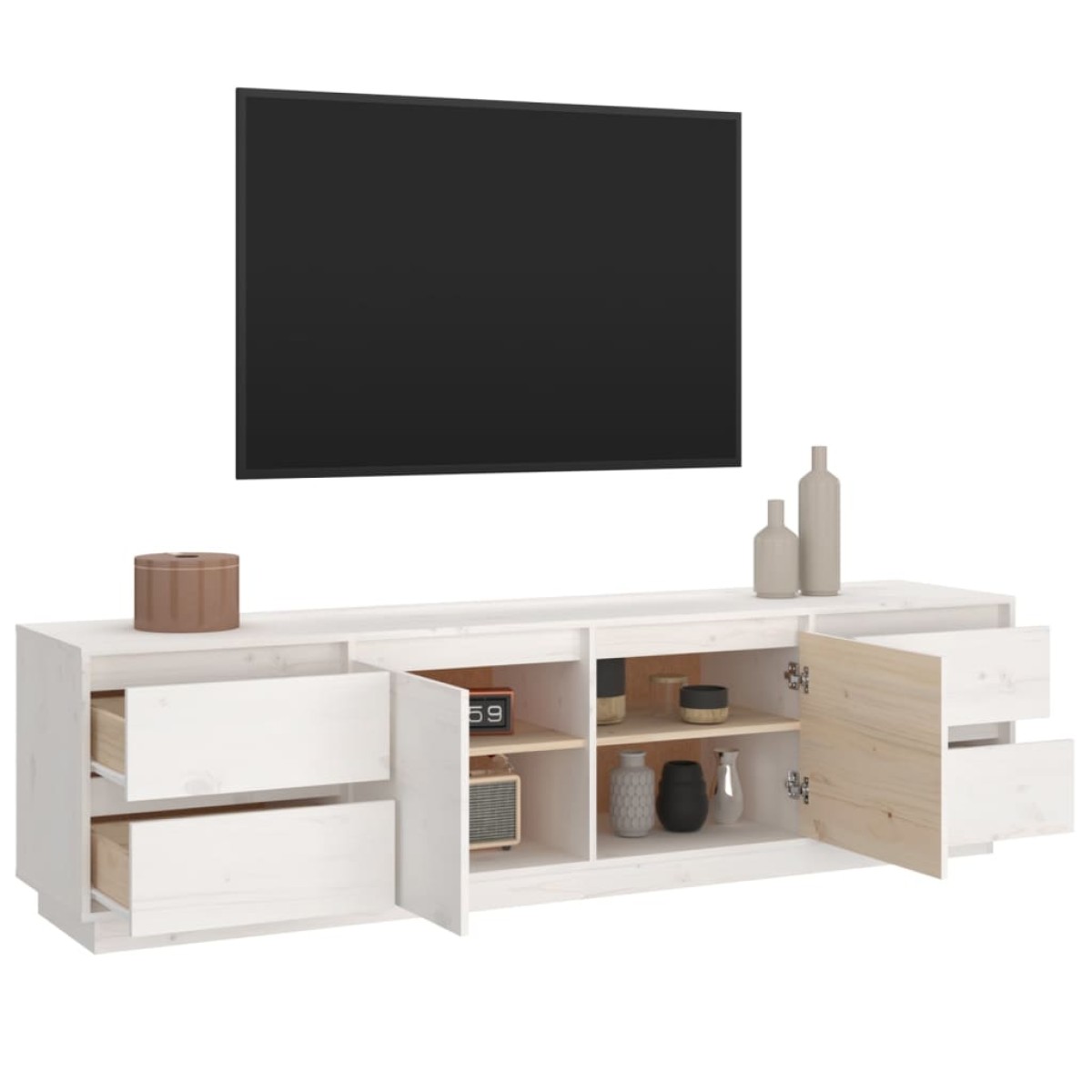 vidaXL Έπιπλο Τηλεόρασης Λευκό 176x37x47,5 εκ. από Μασίφ Ξύλο Πεύκου