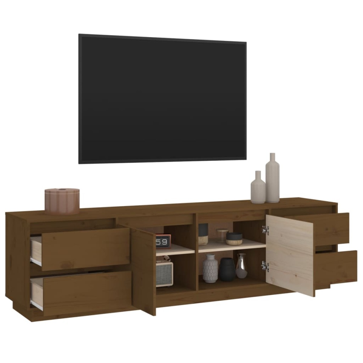 vidaXL Έπιπλο Τηλεόρασης Καφέ Μελί 176x37x47,5εκ από Μασίφ Ξύλο Πεύκου