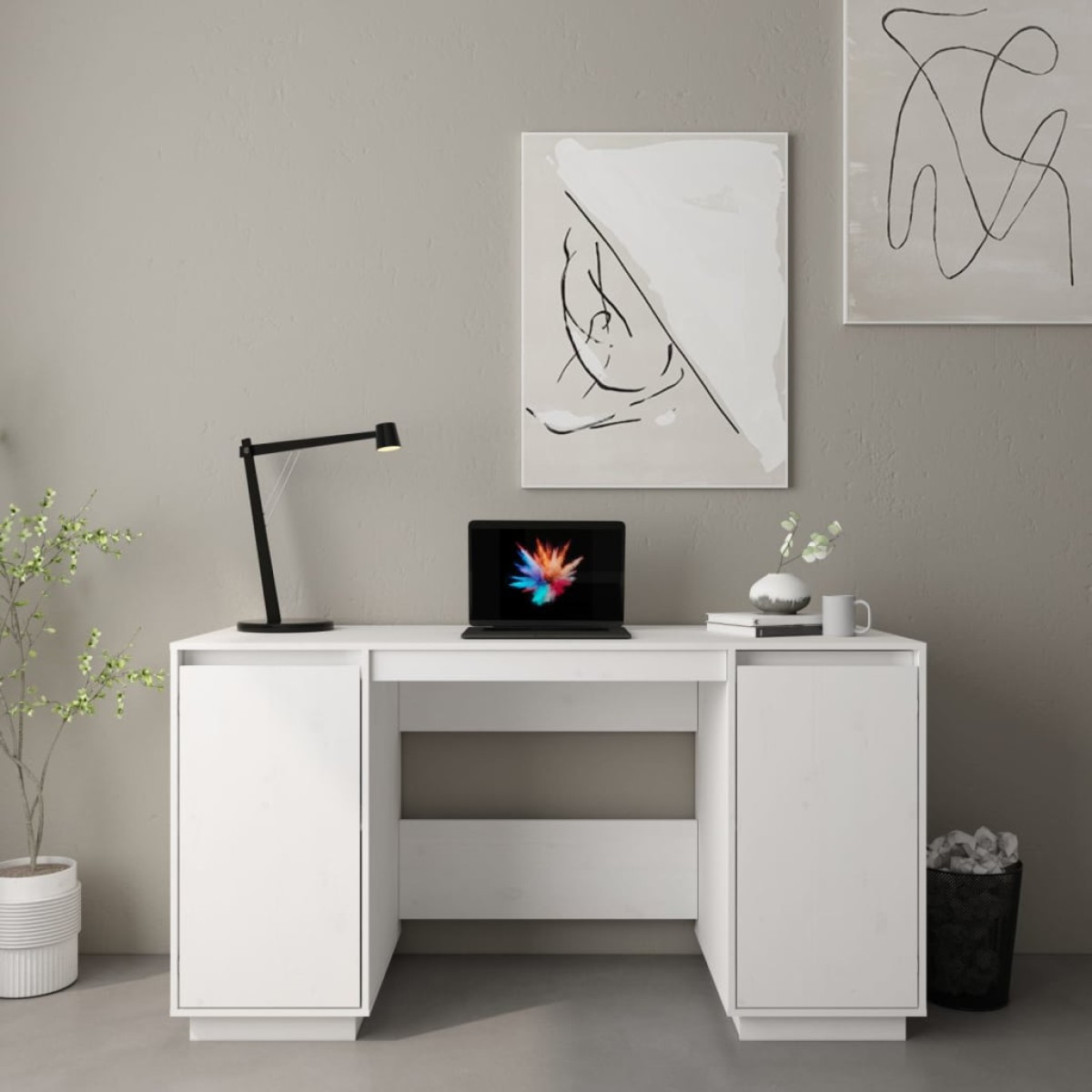 vidaXL Γραφείο Λευκό 140 x 50 x 75 εκ. από Μασίφ Ξύλο Πεύκου