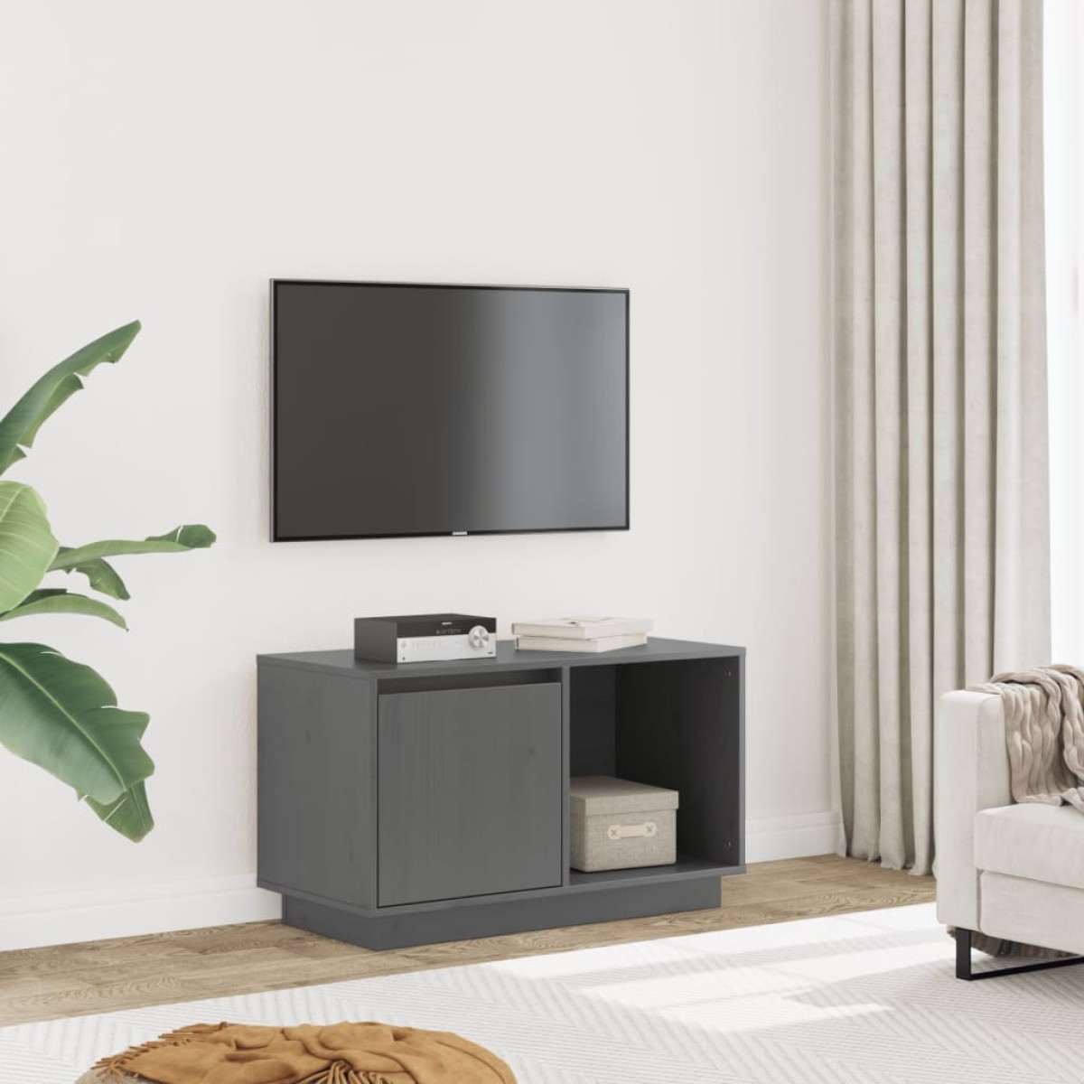 vidaXL Έπιπλο Τηλεόρασης Γκρι 74x35x44 εκ. από Μασίφ Ξύλο Πεύκου