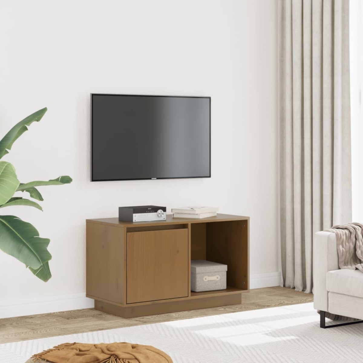 vidaXL Έπιπλο Τηλεόρασης Μελί 74 x 35 x 44 εκ. από Μασίφ Ξύλο Πεύκου
