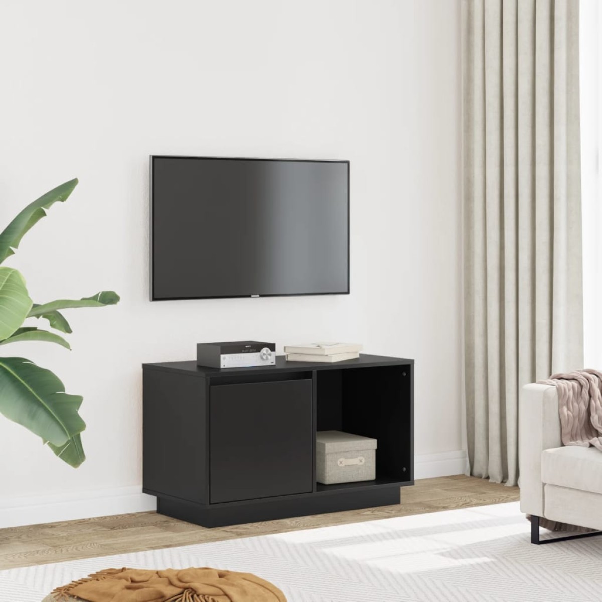 vidaXL Έπιπλο Τηλεόρασης Μαύρο 74 x 35 x 44 εκ. από Μασίφ Ξύλο Πεύκου