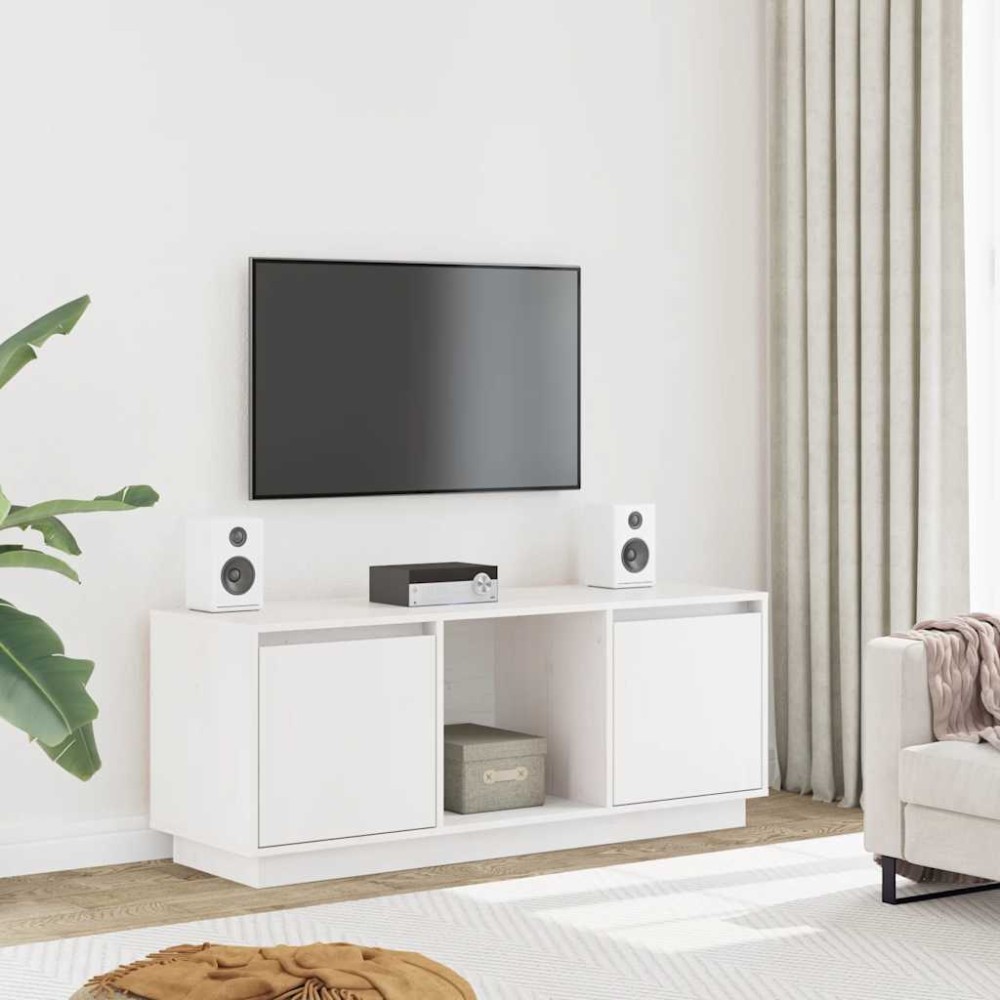 vidaXL Έπιπλο Τηλεόρασης Λευκό 110,5x35x44 εκ. από Μασίφ Ξύλο Πεύκου