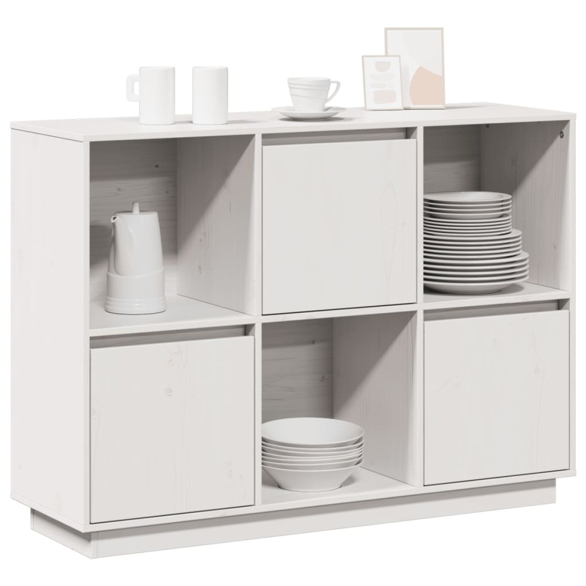 vidaXL Ντουλάπι Λευκό 110,5 x 35 x 80 εκ. από Μασίφ Ξύλο Πεύκου