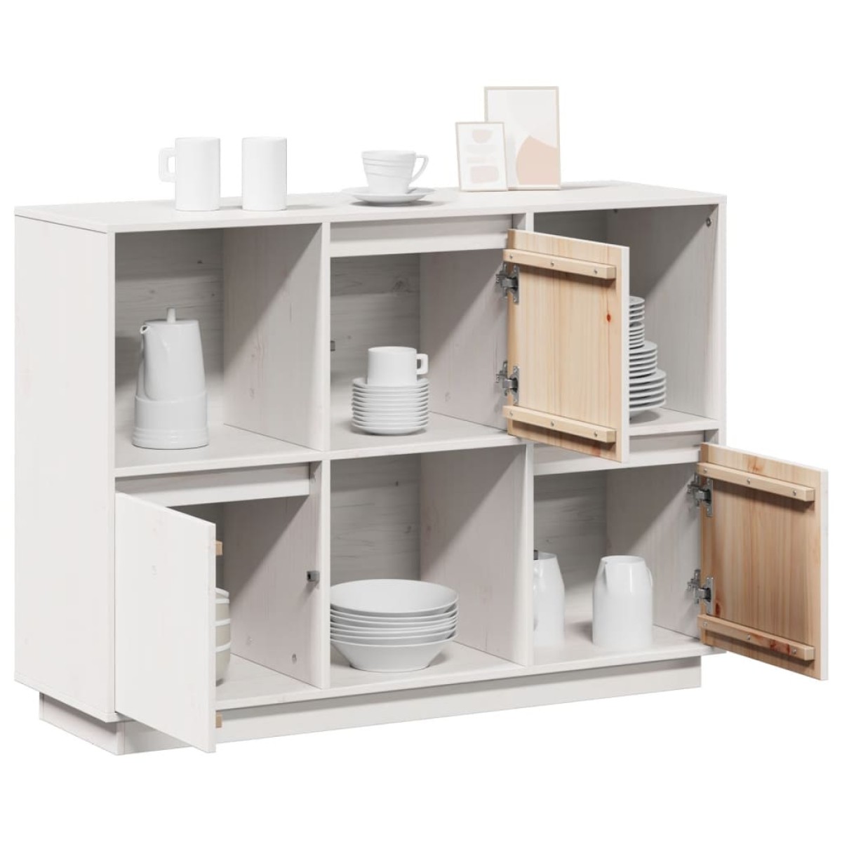 vidaXL Ντουλάπι Λευκό 110,5 x 35 x 80 εκ. από Μασίφ Ξύλο Πεύκου
