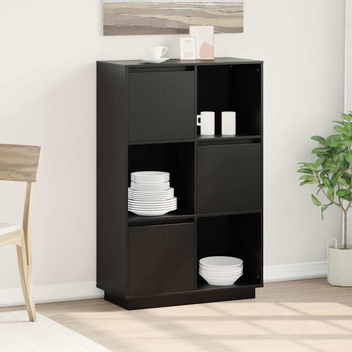 vidaXL Ντουλάπι Ψηλό Μαύρο 74 x 35 x 117 εκ. από Μασίφ Ξύλο Πεύκου