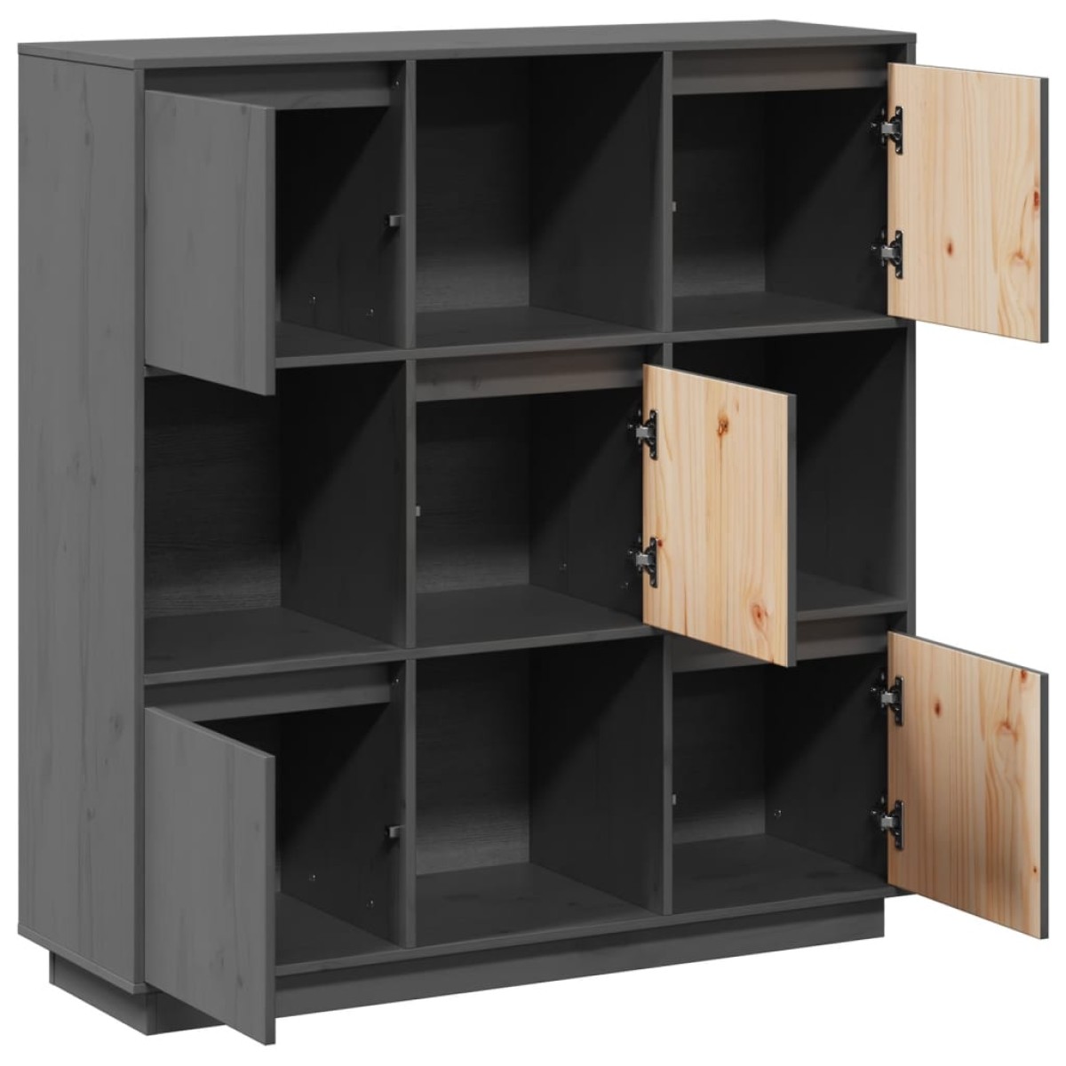 vidaXL Ντουλάπι Ψηλό Γκρι 110,5 x 35 x 117 εκ. από Μασίφ Ξύλο Πεύκου