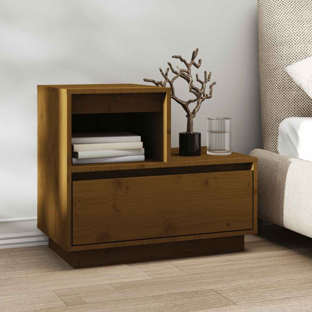 vidaXL Κομοδίνα 2 τεμ. Καφέ Μελί 60 x 34 x 51 εκ από Μασίφ Ξύλο Πεύκου