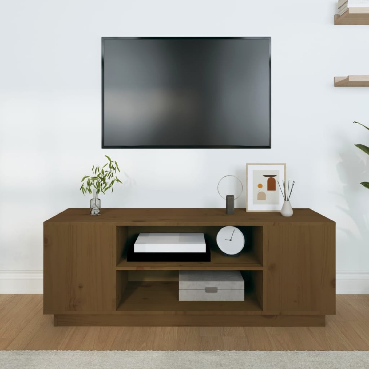 vidaXL Έπιπλο Τηλεόρασης Καφέ Μελί 110x35x40,5εκ από Μασίφ Ξύλο Πεύκου