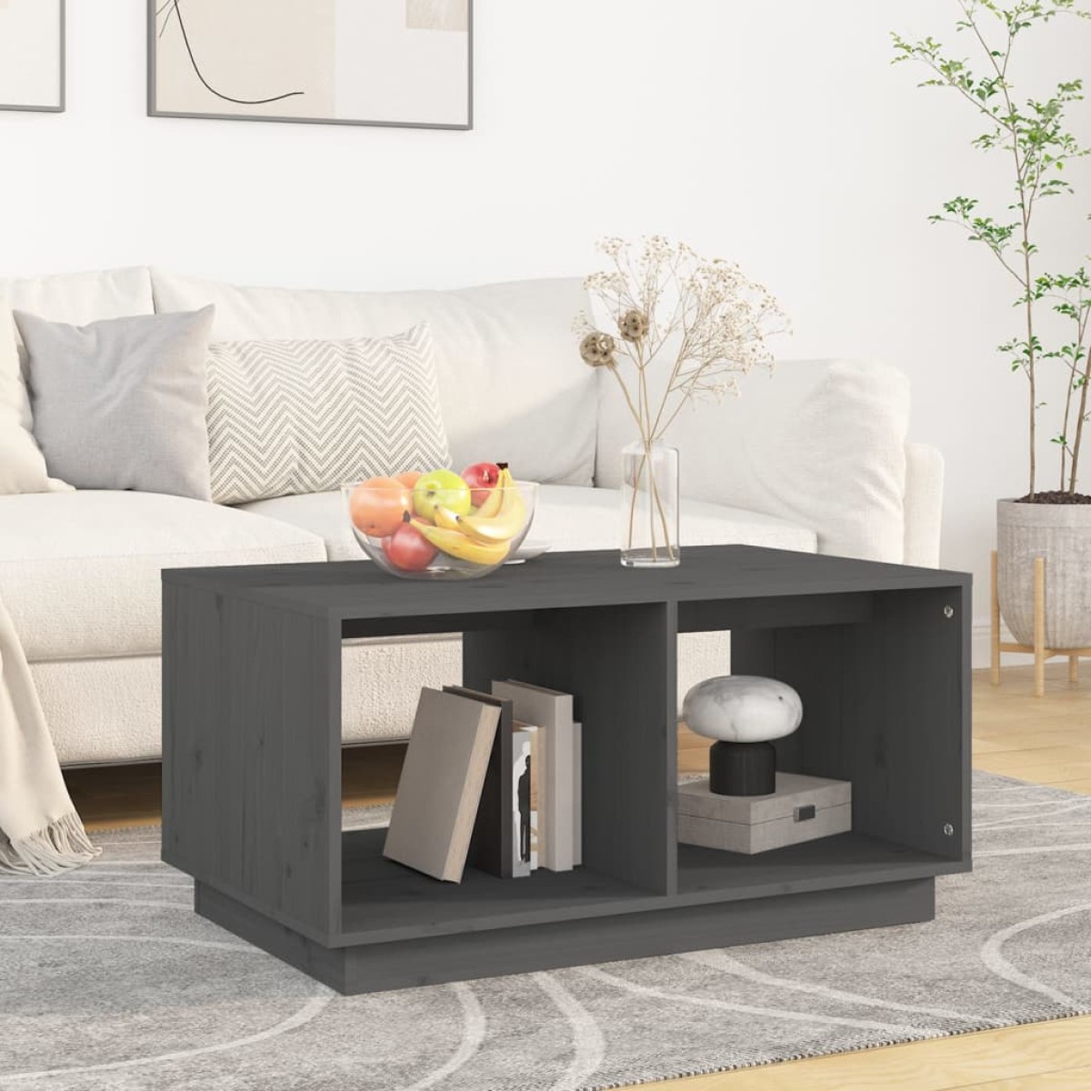 vidaXL Τραπεζάκι Σαλονιού Γκρι 80 x 50 x 40 εκ. από Μασίφ Ξύλο Πεύκου
