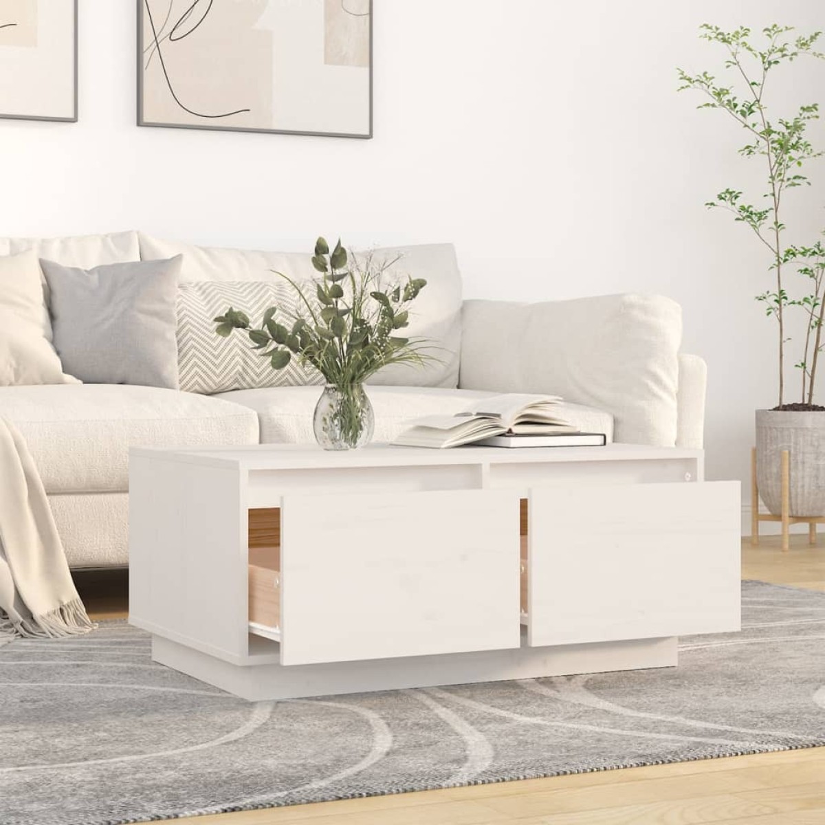 vidaXL Τραπεζάκι Σαλονιού Λευκό 80 x 50 x 35 εκ. από Μασίφ Ξύλο Πεύκου