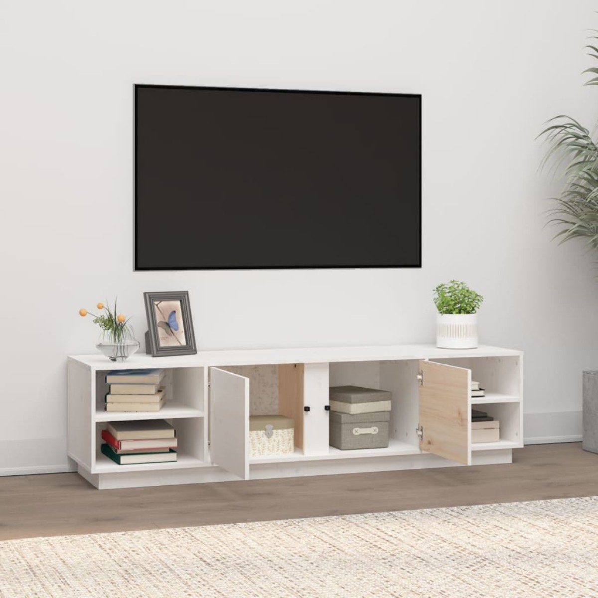 vidaXL Έπιπλο Τηλεόρασης Λευκό 156 x 40 x 40 εκ. από Μασίφ Ξύλο Πεύκου