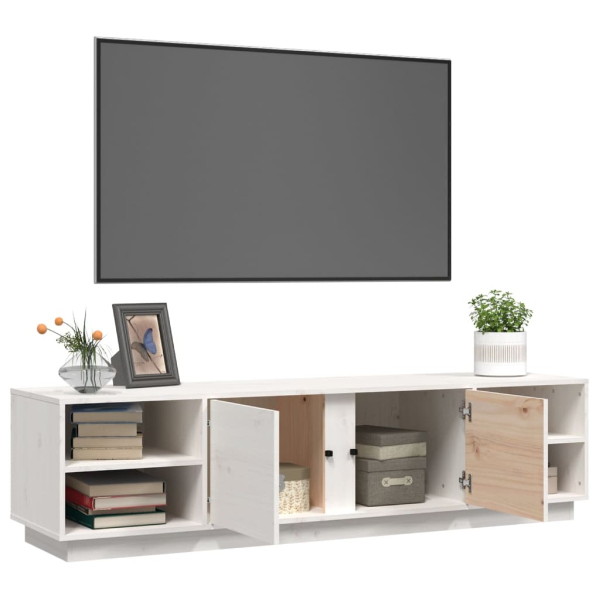 vidaXL Έπιπλο Τηλεόρασης Λευκό 156 x 40 x 40 εκ. από Μασίφ Ξύλο Πεύκου