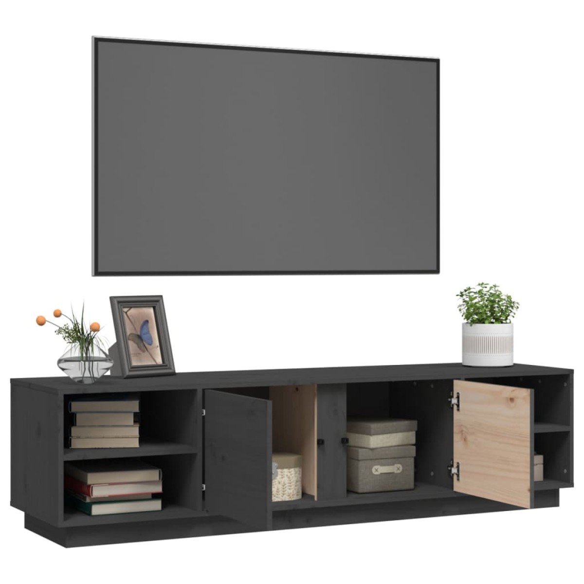 vidaXL Έπιπλο Τηλεόρασης Γκρι 156x40x40 εκ. από Μασίφ Ξύλο Πεύκου