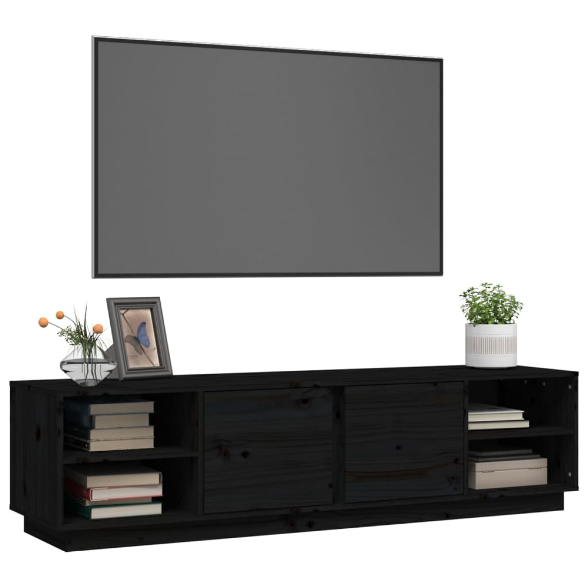 vidaXL Έπιπλο Τηλεόρασης Μαύρο 156x40x40 εκ. από Μασίφ Ξύλο Πεύκου