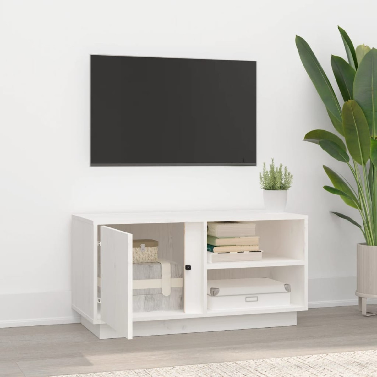 vidaXL Έπιπλο Τηλεόρασης Λευκό 80x35x40,5 εκ. από Μασίφ Ξύλο Πεύκου