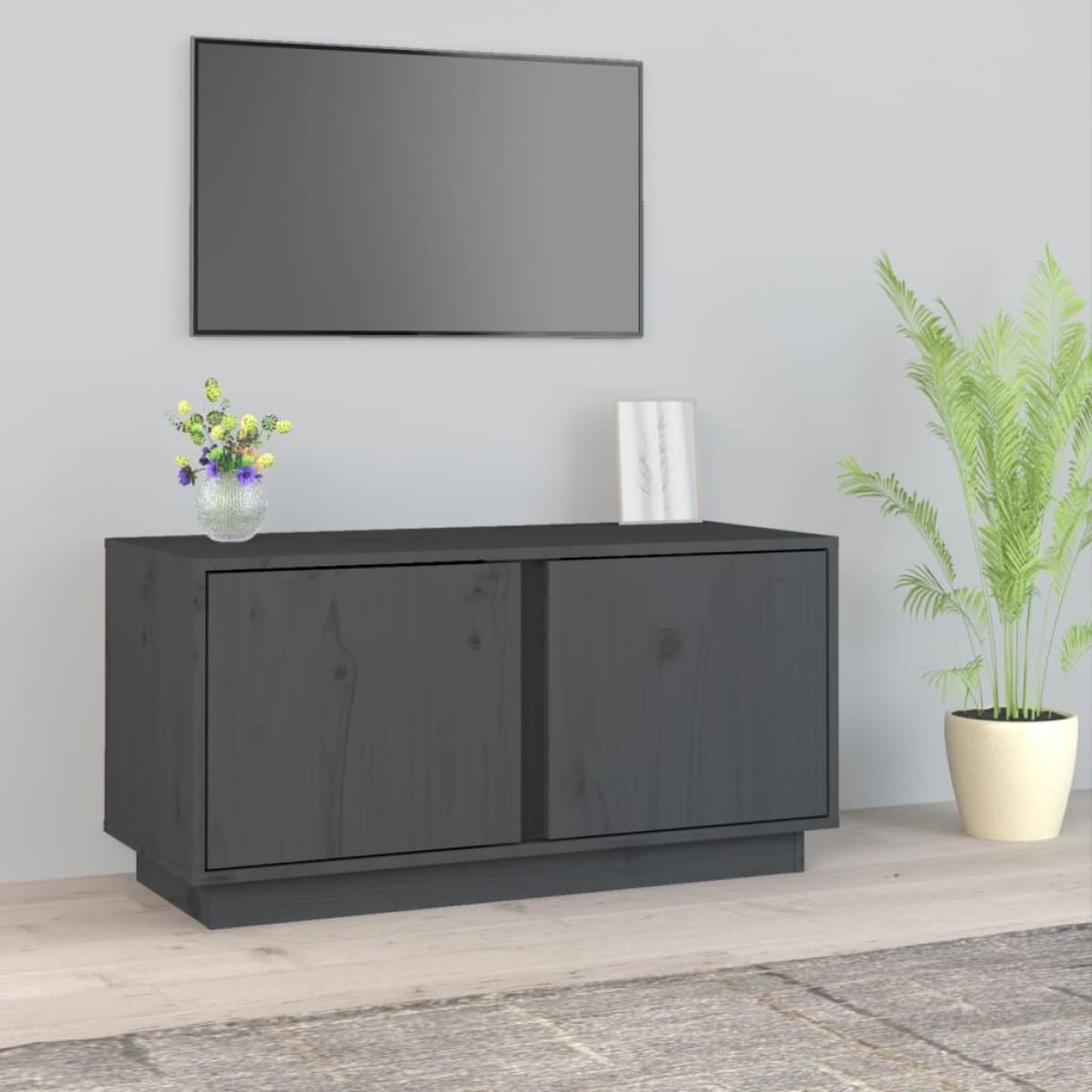 vidaXL Έπιπλο Τηλεόρασης Γκρι 80x35x40,5 εκ. από Μασίφ Ξύλο Πεύκου