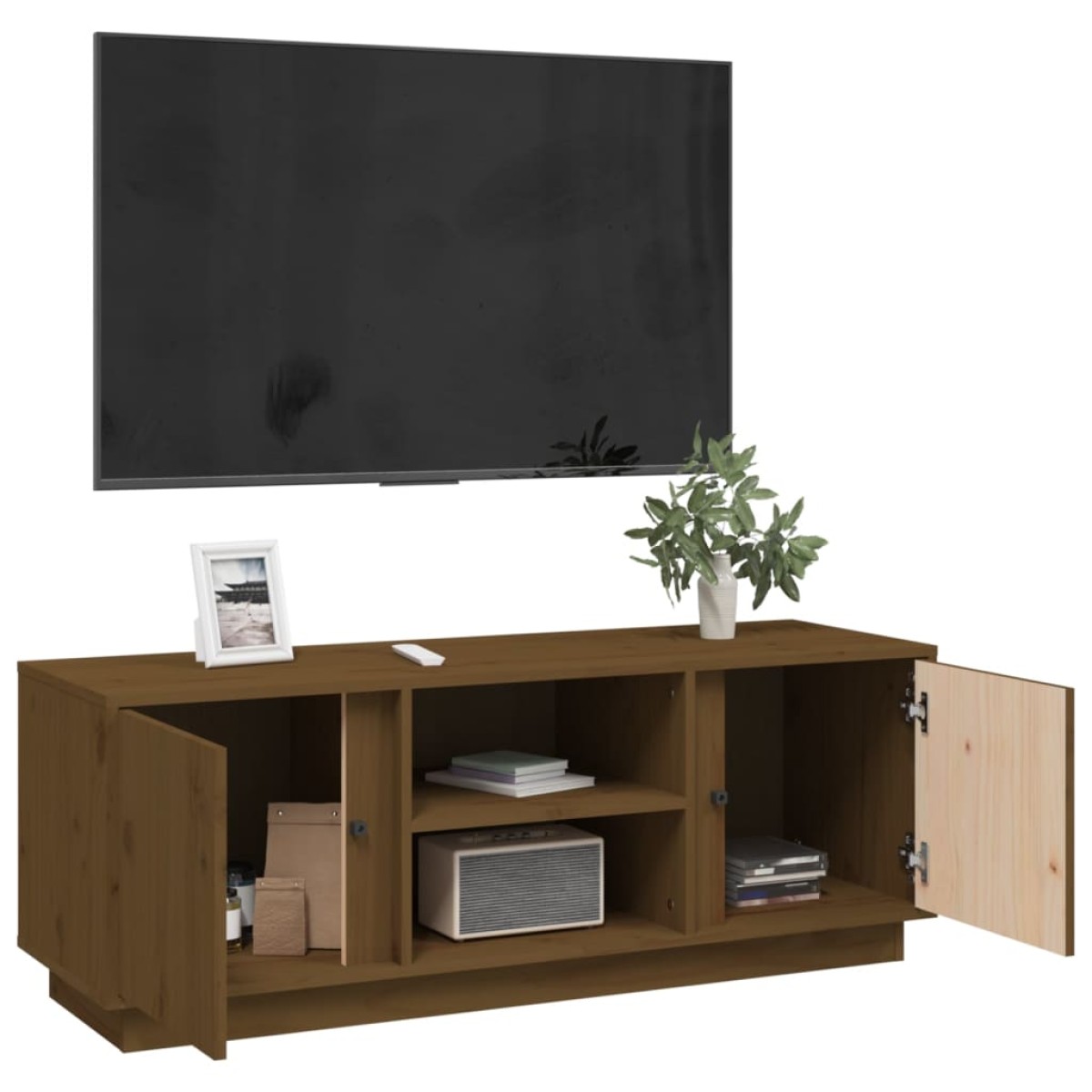 vidaXL Έπιπλο Τηλεόρασης Καφέ Μελί 110x35x40,5εκ από Μασίφ Ξύλο Πεύκου
