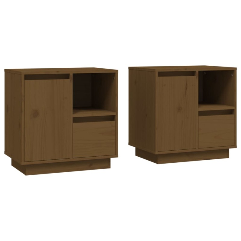 vidaXL Κομοδίνα 2 τεμ. Καφέ Μελί 50x34x50 εκ. από Μασίφ Ξύλο Πεύκου