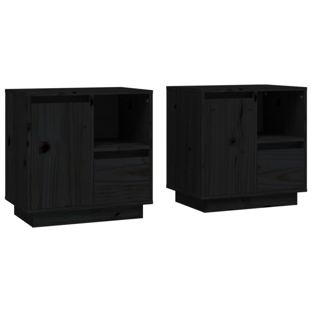 vidaXL Κομοδίνα 2 τεμ. Μαύρα 50x34x50 εκ. από Μασίφ Ξύλο Πεύκου