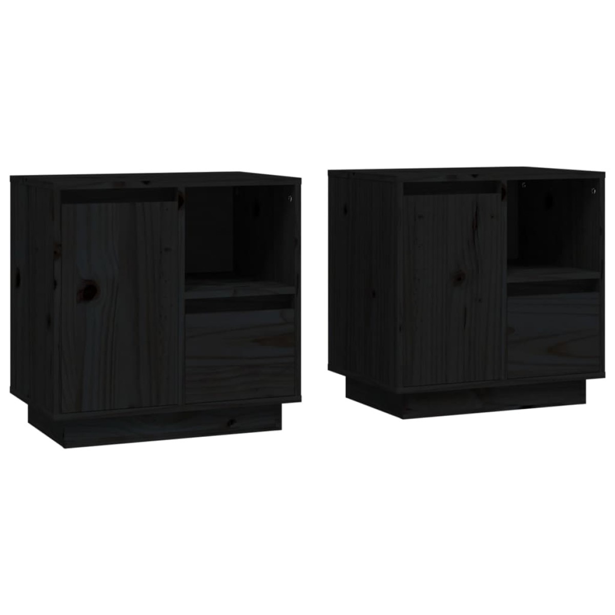 vidaXL Κομοδίνα 2 τεμ. Μαύρα 50x34x50 εκ. από Μασίφ Ξύλο Πεύκου