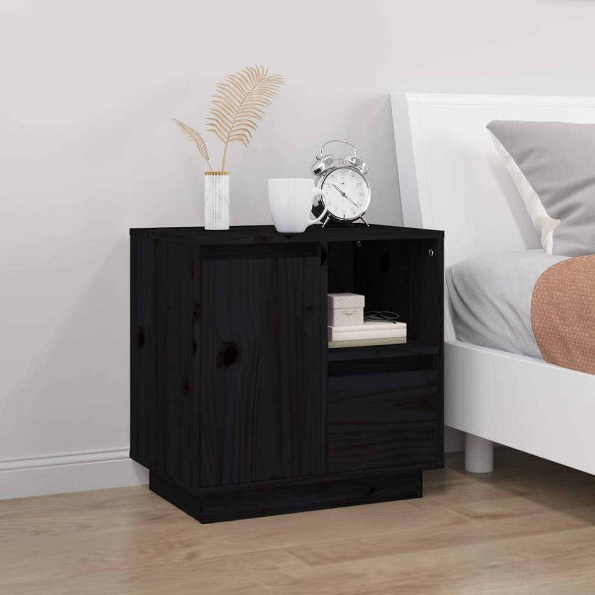 vidaXL Κομοδίνα 2 τεμ. Μαύρα 50x34x50 εκ. από Μασίφ Ξύλο Πεύκου