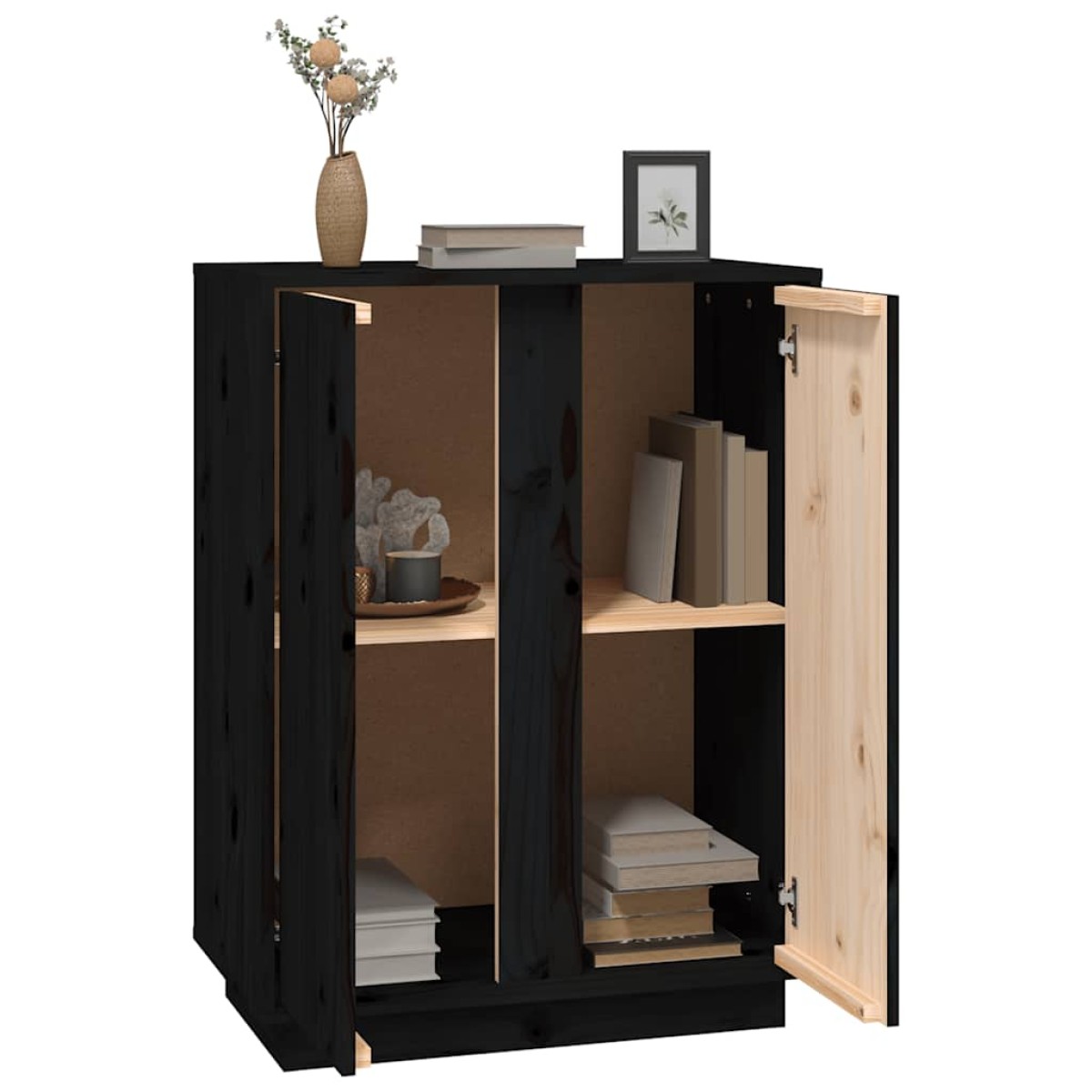 vidaXL Ντουλάπι Μαύρος 60x35x80 εκ. από Μασίφ Ξύλο Πεύκου