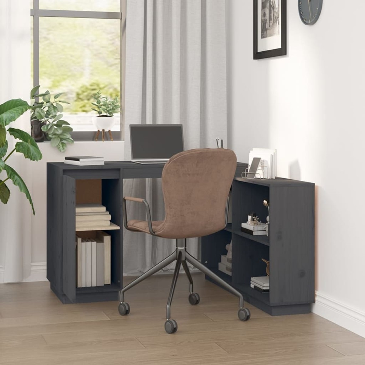 vidaXL Γραφείο Γκρι 110 x 50 x 75 εκ. από Μασίφ Ξύλο Πεύκου