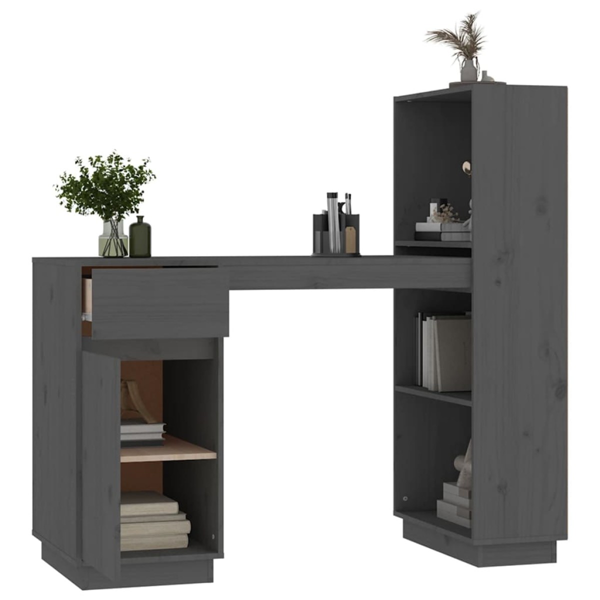 vidaXL Γραφείο Γκρι 110x53x117 εκ. από Μασίφ Ξύλο Πεύκου