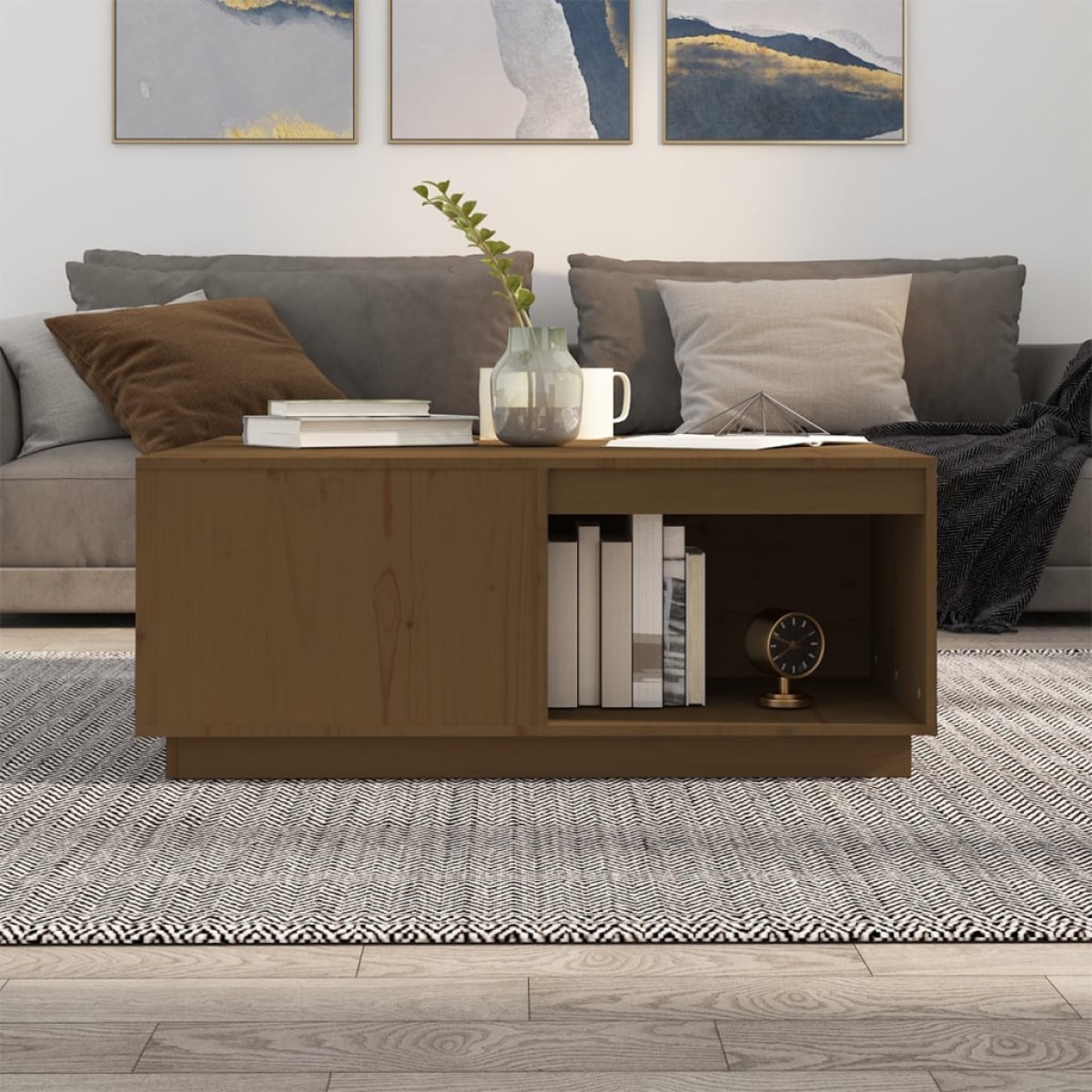 vidaXL Τραπεζάκι Σαλονιού Καφέ Μελί 100x101x40,5 εκ. Μασίφ Ξύλο Πεύκου