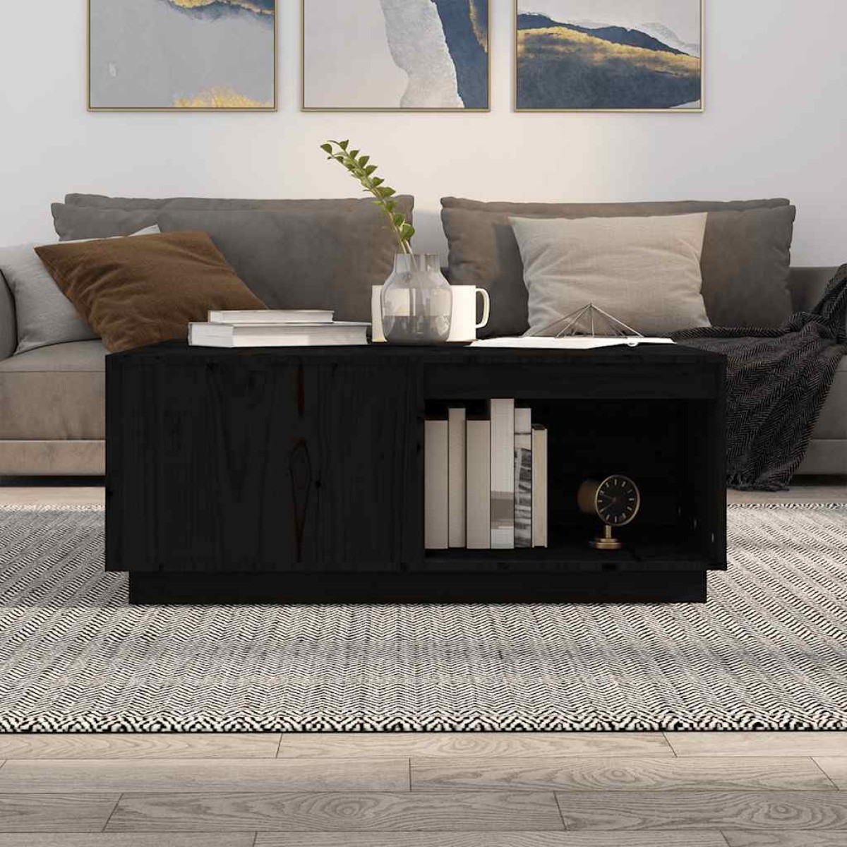 vidaXL Τραπεζάκι Σαλονιού Μαύρο 100x101x40,5 εκ. από Μασίφ Ξύλο Πεύκου
