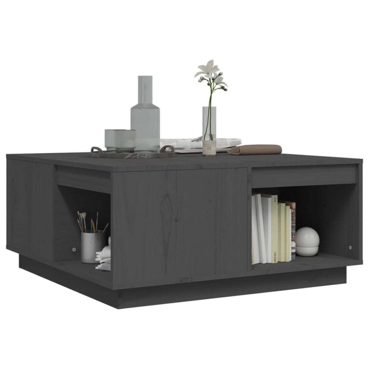 vidaXL Τραπεζάκι Σαλονιού Γκρι 80x81x36,5 εκ. από Μασίφ Ξύλο Πεύκου