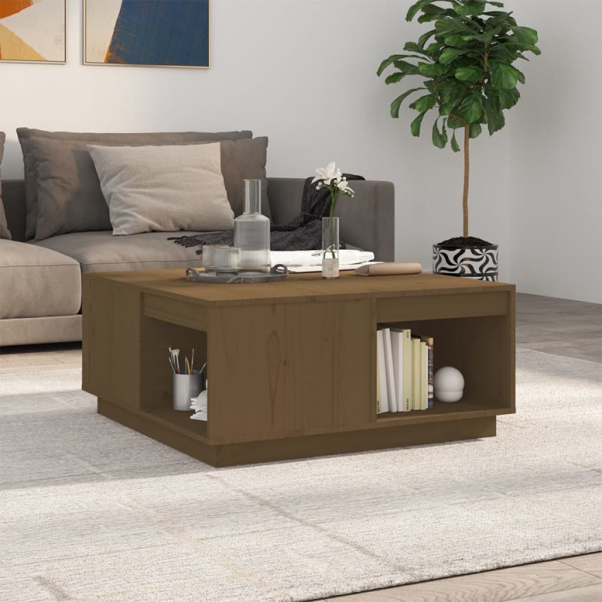 vidaXL Τραπεζάκι Σαλονιού Καφέ Μελί 80x81x36,5 εκ. Μασίφ Ξύλο Πεύκου