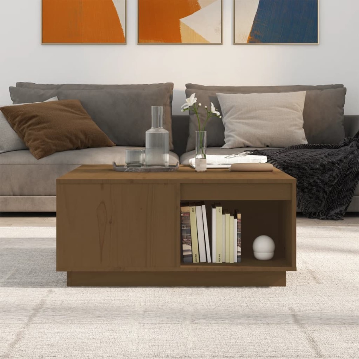 vidaXL Τραπεζάκι Σαλονιού Καφέ Μελί 80x81x36,5 εκ. Μασίφ Ξύλο Πεύκου